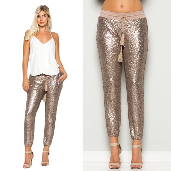 EVIE Sequin Joggers - SILVER - Picture 3 of 7